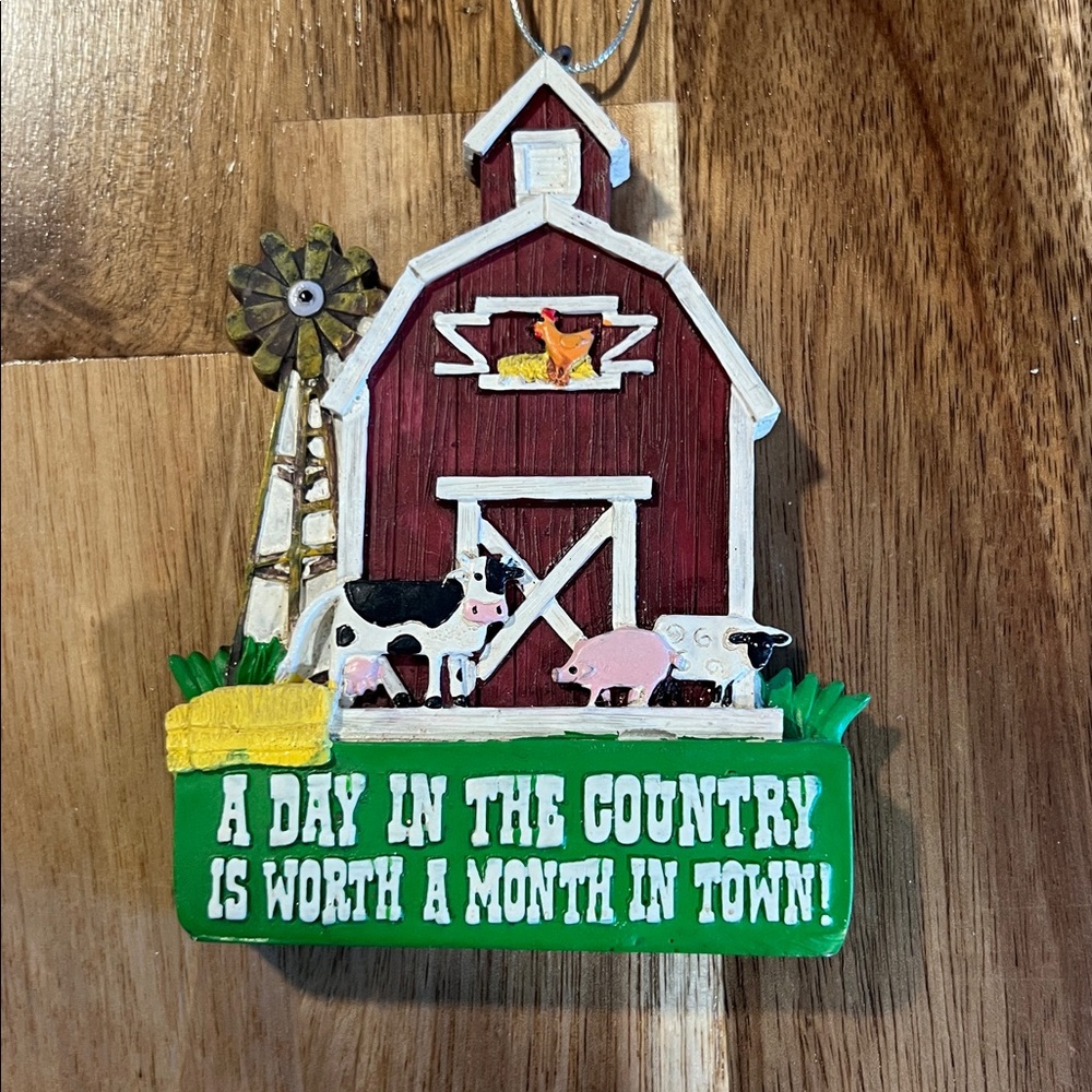 Farmhouse Christmas Red Barn Tree Farm Wooden Ornament Decor